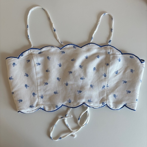 White and Blue Floral Crop Top - Picture 1 of 4